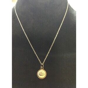 Fashion Double G Charm On 20” Silver Tone Dainty Necklace GUC